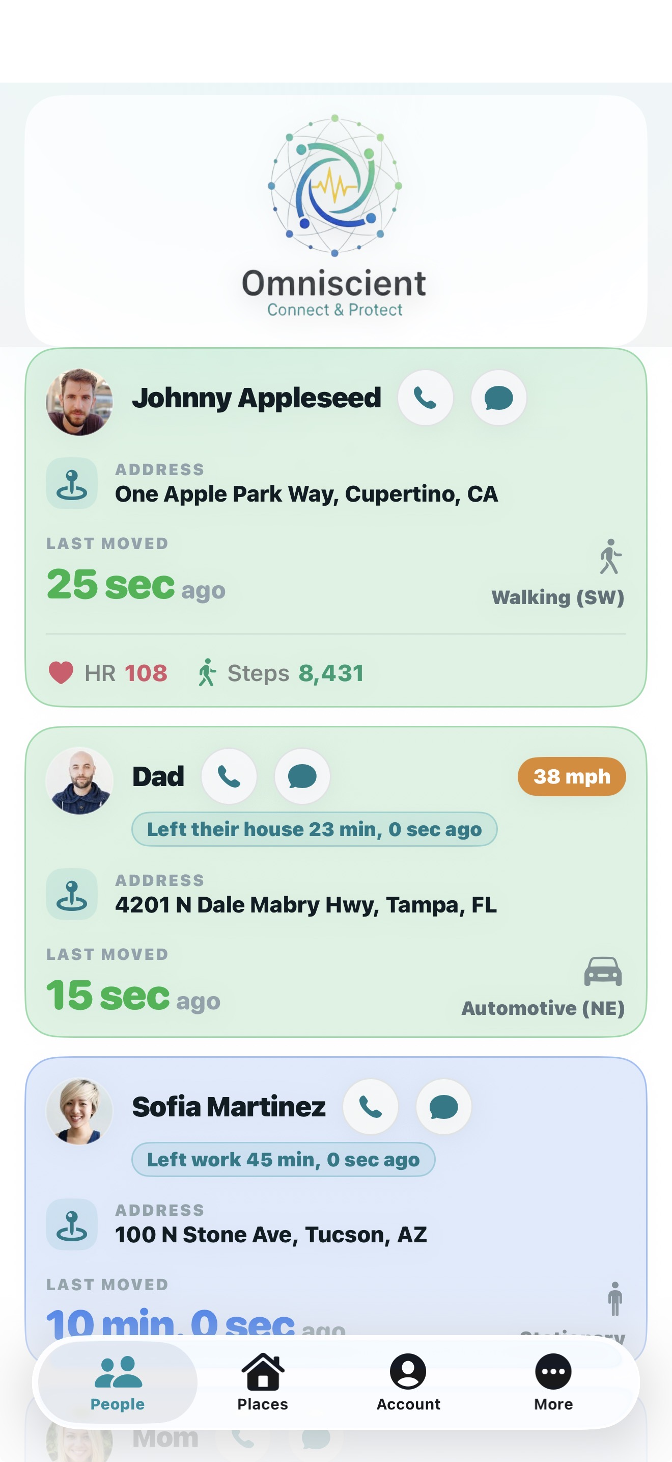 Omniscient app showing the main circle view